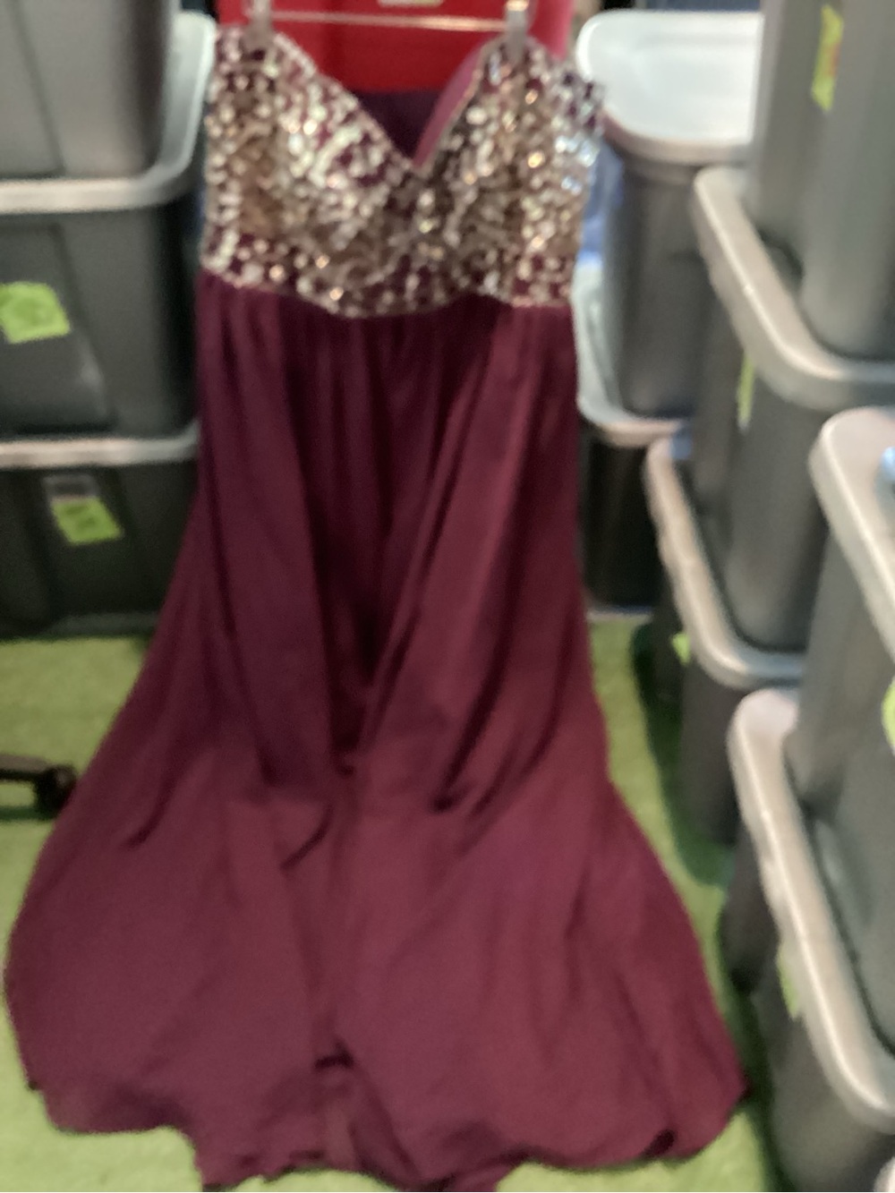 ' Sparkle Bodice Burgundy Formal Dress